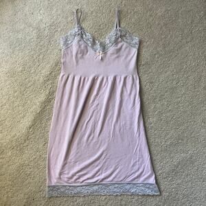 Pink lace trim nightie slip with bow, coquette lolita
